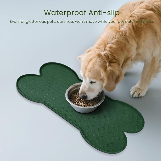 PWTAA Dog Food Mat Anti-Slip Silicone Dog Bowl Mat Thicker Pet Placemat Waterproof Cat Feeder Pad with Raised Edge Puppy Kitten Feeding Mats Suitable Small Medium-Sized Dogs Cats Eating Tray