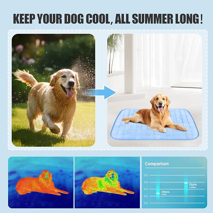 RIOGOO Dog Cooling Mat,Dog Blanket Washable,Cool Fabric & Internal Waterproof Cooling Pad (Blue, X-Large (40x30 inch))