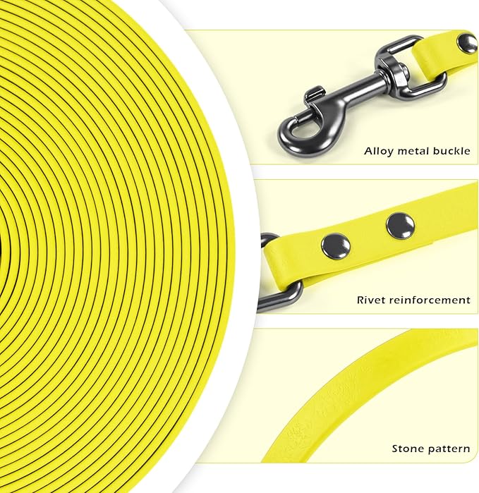 WOLFONE Waterproof PVC Dog Leash Long Training Lead 33FT Heavy Duty Tangle-Free Nylon Core Easy Clean Rubber Coated Leash for Small Medium Large Dogs Outdoor Training