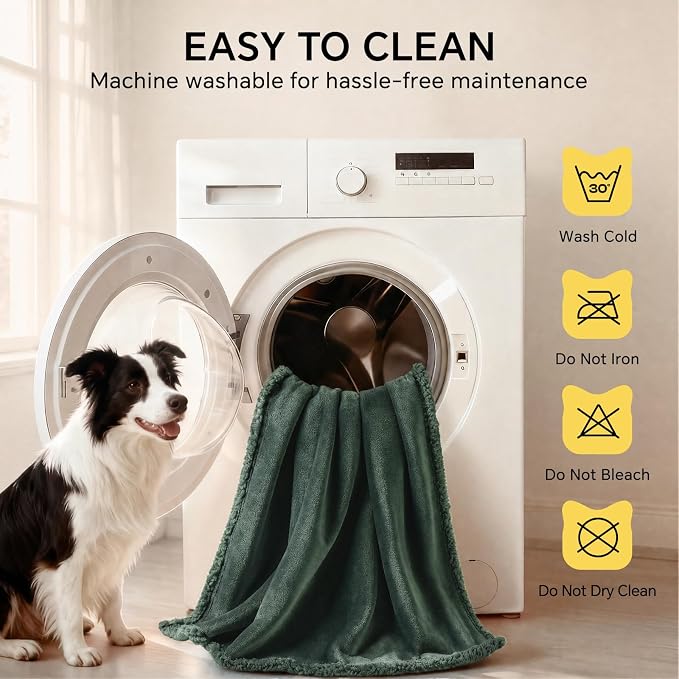 Luciphia Waterproof Pet Blanket, Liquid Pee Proof Dog Blanket for Sofa Bed Couch, Reversible Sherpa Fleece Furniture Protector Cover for Small Medium Large Dogs Cats, Dark Green Medium（57" x 40"）