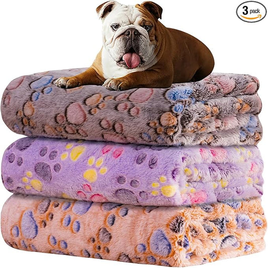 Rezutan 1 Pack 3 Blankets for Dogs, Dog Blanket for Medium Pet Cat, Premium Soft Fluffy Suitable for Dog Kennels & Beds, Gifts Puppy Blanket Essentials, 30x20inch, Tan/Purple/Brown