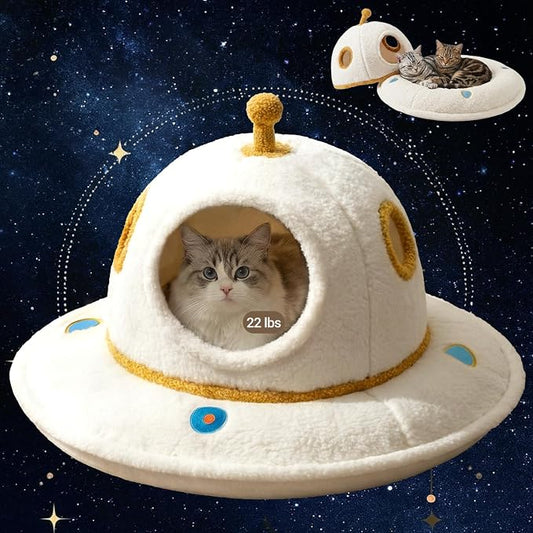 Cat Bed for Indoor Cats - 2 in 1 Large Cat Bed Cave Hideaway with Removable Washable Cushioned Pillow, UFO Cozy Pet Bed for Cats, Kittens & Multi-Cat Families (Up to 25 Lbs)