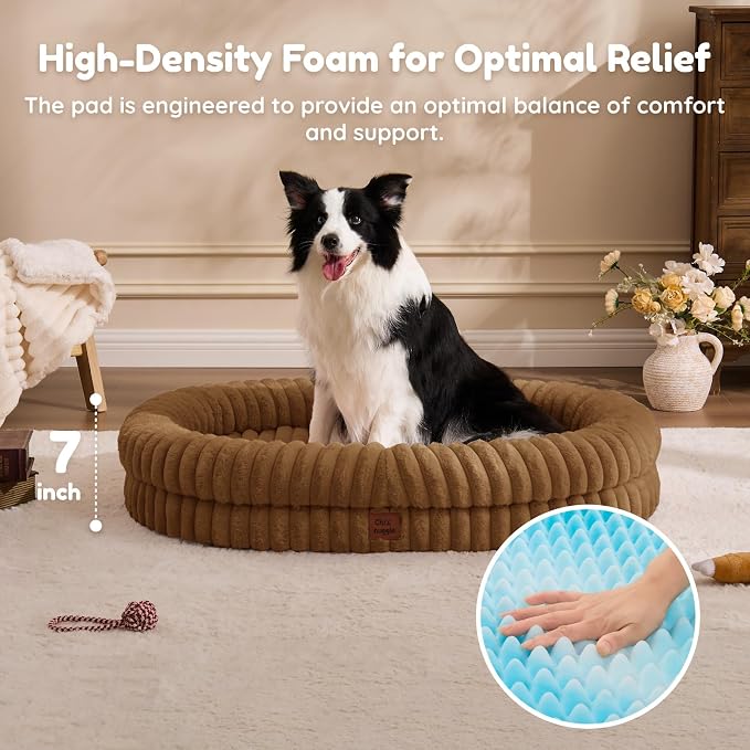 ChiXnuggle Orthopedic Dog Bed for XL Dogs, Waterproof Faux Rabbit Fur Dog Couch with Egg Crate Foam Support and Washable Removable Cover, Bolster Pet Sofa with Non-Slip Bottom, 41x30x7, Brown