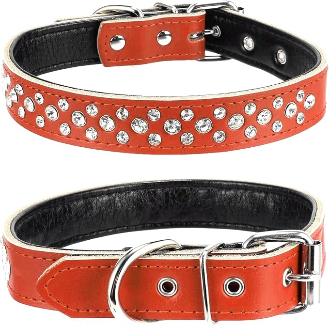 Rhinestone Dog Collar, Adjustable Cute Dazzling Sparkling Soft Leather Dog Collar Crystal Diamond Pet Dog Puppy Collar (S, Brown)