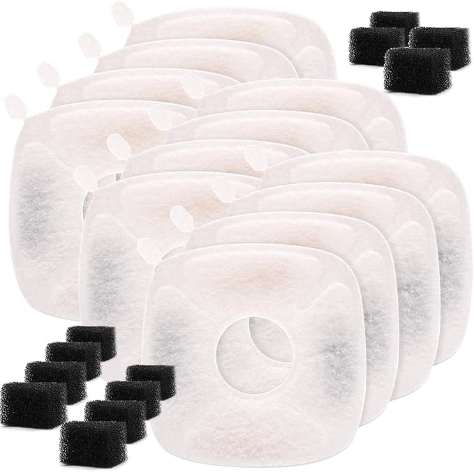 Pet Fountain Filters Compatible with 95Oz/2.8L Dog Water Fountain (12 Filters& 12 Sponges)