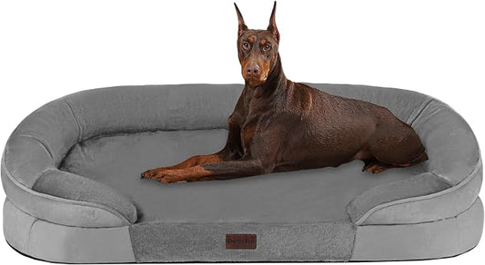 Dwanton Orthopedic Dog Bed for Extra Extra Large Dogs with Gel Memory Foam, Waterproof Dog Sofa, Washable Pet Bed with Four Sided Bolster Cushion, Removable Cover & Non-Slip Bottom, 48", Medium Grey