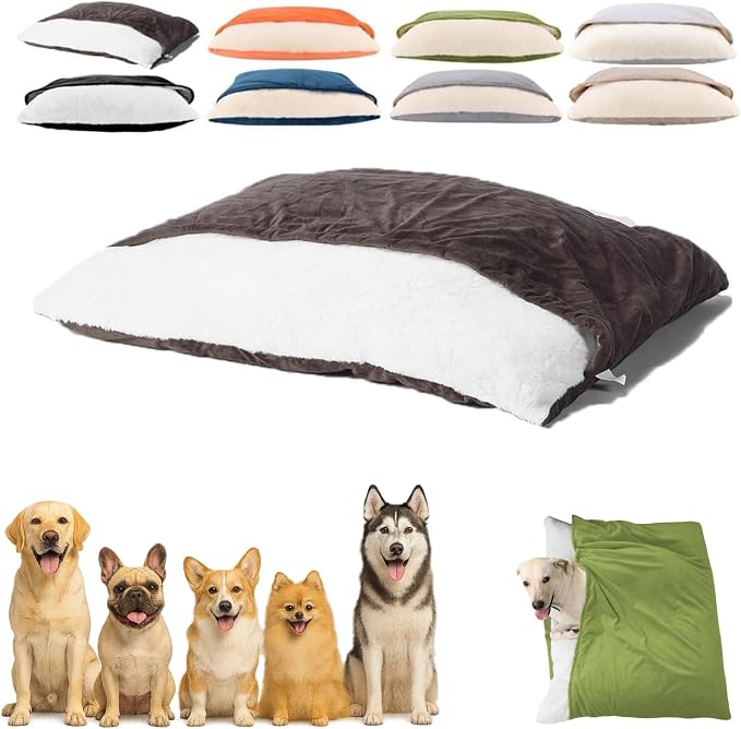 Snuggle Burrow Bed, SnuggleBurrow Removable Covered Burrow Dog Bed, Dachshund Bed Cave, Washable Indoor Pets Sleeping Bag for Small Medium Large Size Pet (Brown,Small)