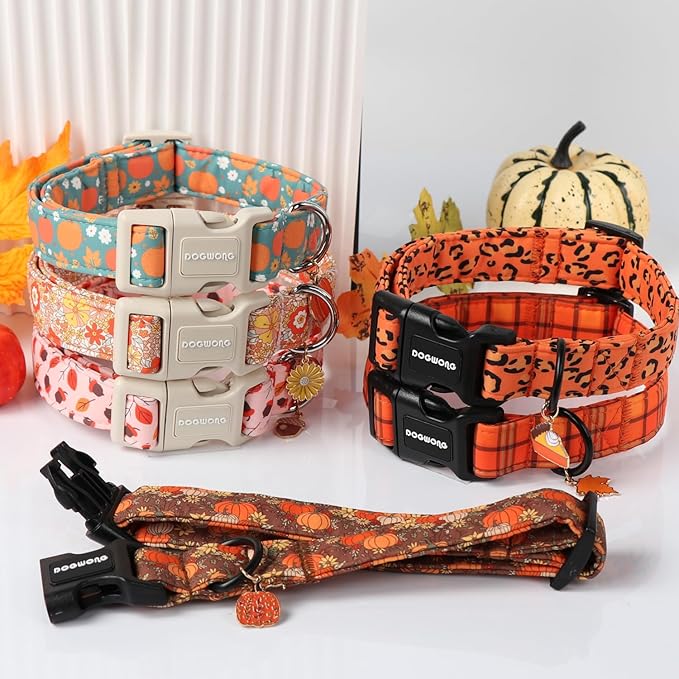 DOGWONG Fall Pumpkin Dog Collar- Cute Fall Holiday Dog Collars Adjustable Halloween Dog Collar for Small Medium Large Dogs XS
