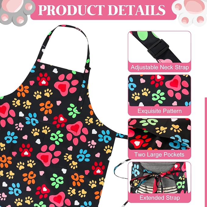 Dog Grooming Waterproof Apron with 2 Pockets, Cute Animals Puppy Dog Pets Apron