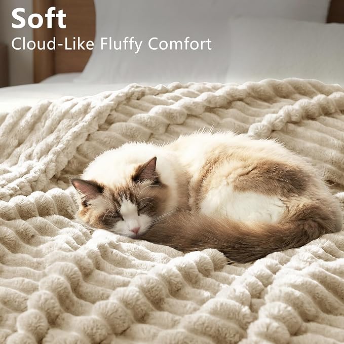 HIMEET Fleece Linen Full Size Blanket for Bed - 300GSM Ribbed Soft Cozy Bedding Blanket, New Home Birthday Gifts for Women Men Teens, College Dorm Essentials Bedroom Decor Throws, 84x90 Inches