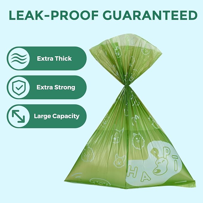 Dyforce Dog Poop Bags Rolls with Dispenser, 600 Count Value Pack Extra Thick Strong Leak Proof Poop Bags for Dogs Doggy with Holder, Scented Pet Waste Cat Litter Bags 9x13" Bulk, Green