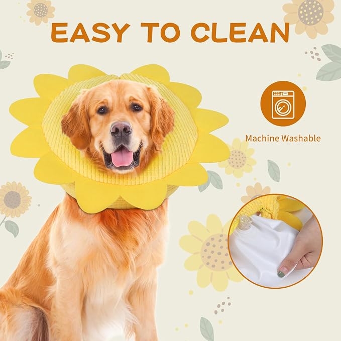 IEUUMLER Inflatable Recovery Dog Collar, Protective Donut Cone, Adjustable Soft Collar for Dog and Cat After Surgery Prevent from Biting & Scratching EU002 - Sunflower M