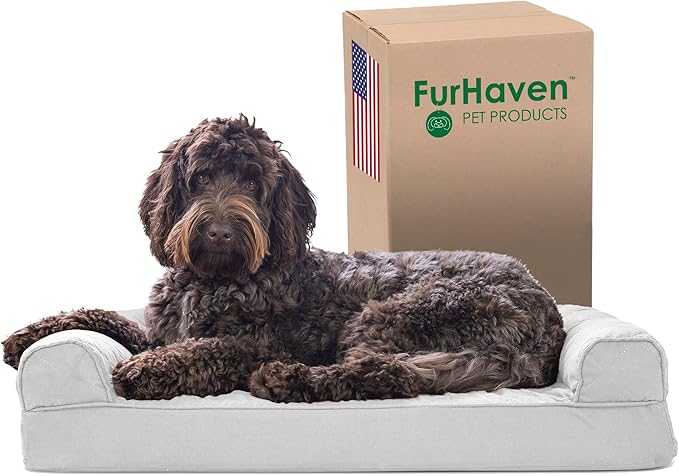 Furhaven Memory Foam Dog Bed for Medium/Small Dogs w/ Removable Bolsters & Washable Cover, For Dogs Up to 35 lbs - Quilted Sofa - Silver Gray, Medium