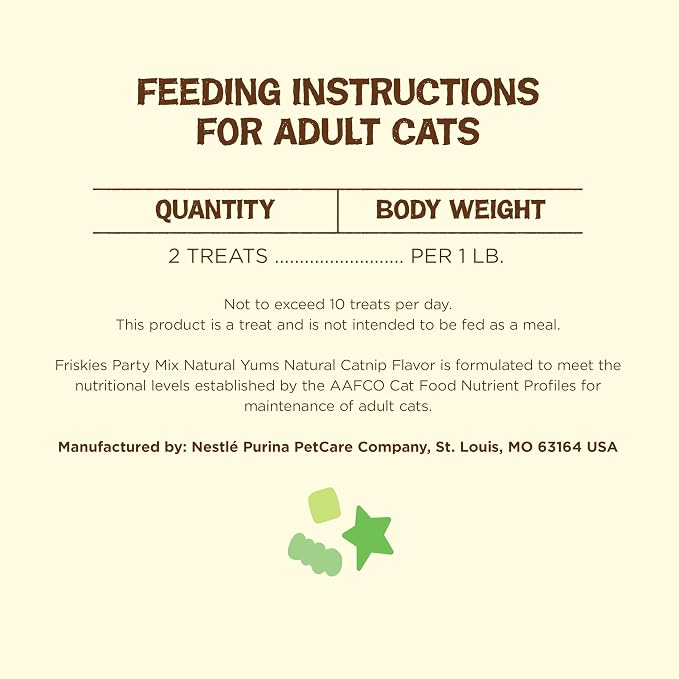 Friskies Purina Made in USA Facilities, Natural Cat Treats, Party Mix Natural YUMS Catnip Flavor - 20 Ounce (Pack of 2)
