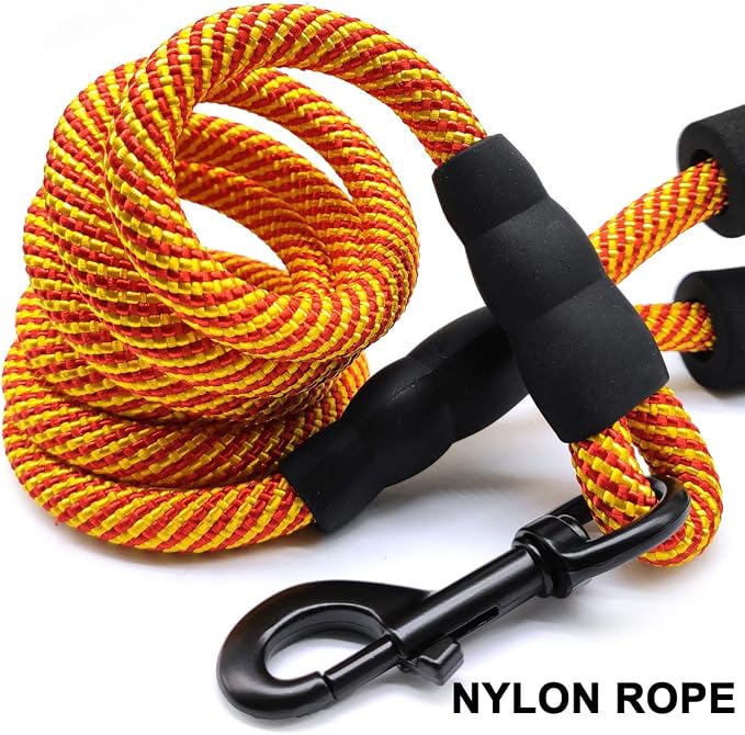 MayPaw Heavy Duty Rope Dog Leash, 3/4/5/6/7/8/10/12/15 FT Nylon Pet Leash, Soft Padded Handle Thick Lead Leashes for Large Medium Dogs (Orange, 1/2" * 8')