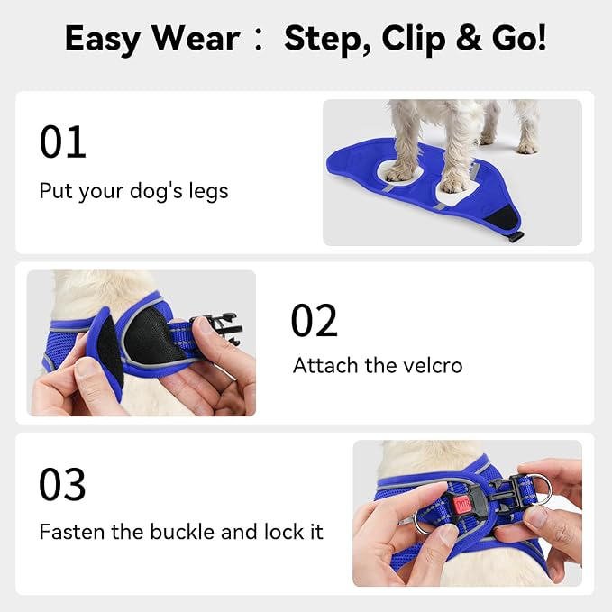 Joytale Small Dog Harness, Breathable Mesh Step-in Vest, Reflective Soft Padded Harnesses for Puppies and Extra Small Dogs, Navy Blue, XS