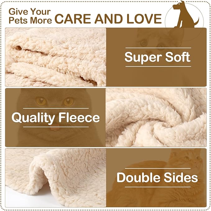 Newwiee 6 Pcs Blankets for Dogs Cats, Soft Warm Fluffy Fleece Pet Calming Blanket, Washable Flannel Throw for Small Medium Pet, Gray/Beige/Khaki(24 x 18 Inch)
