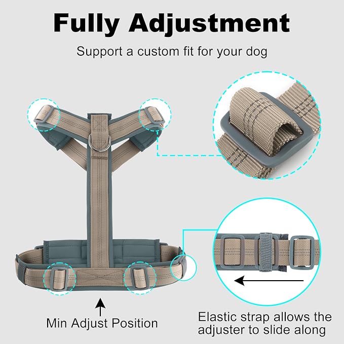 Plutus Pet No Pull Dog Harness, Adjustable Nylon Harness with Soft Padding, Reflective and Heavy Duty Dog Harness for Small, Medium, Large Dogs(Beige, L)