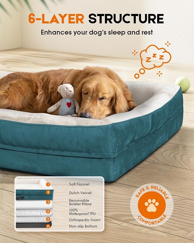 Upvilla Orthopedic Dog Bed XL, Four-Sided Cushioned Egg-Shaped Foam Dog Sofa, Waterproof Removable Cover, Pet Sofa Bed with Non-Slip Base, Extra Large Dog Bed,Blue
