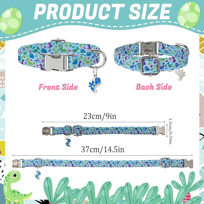 3 Pack Dinosaur Dog Collars for Small Dogs Cute Dog Collars with Pendant for Boy Male Dogs Dinosaur Puppy Pet Collar