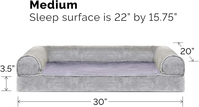 Furhaven Orthopedic Dog Bed for Medium/Small Dogs w/ Removable Bolsters & Washable Cover, For Dogs Up to 35 lbs - Faux Fur & Velvet Sofa - Smoke Gray, Medium