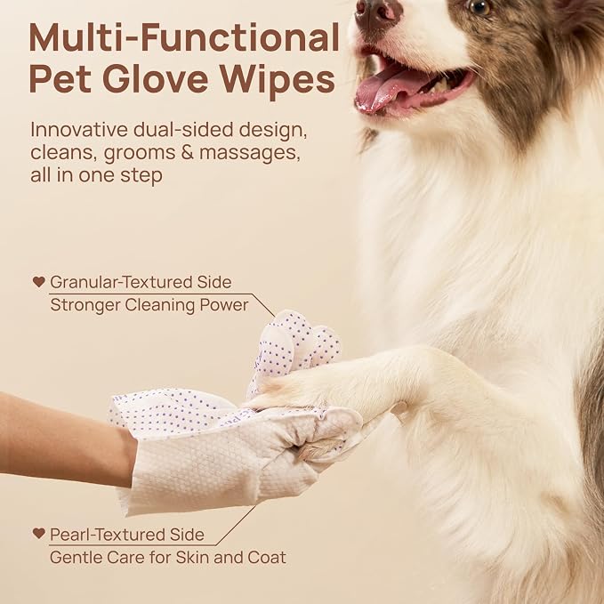 HICC PET Grooming Glove Wipes Pro Series for Dogs & Cats, Extra Thick Dual-Textured Grooming Wipes, Rinse-Free Shampoo Mittens for Quick Cleaning & Deodorizing, Spa-Like Care at Home,20PCS - Unscented