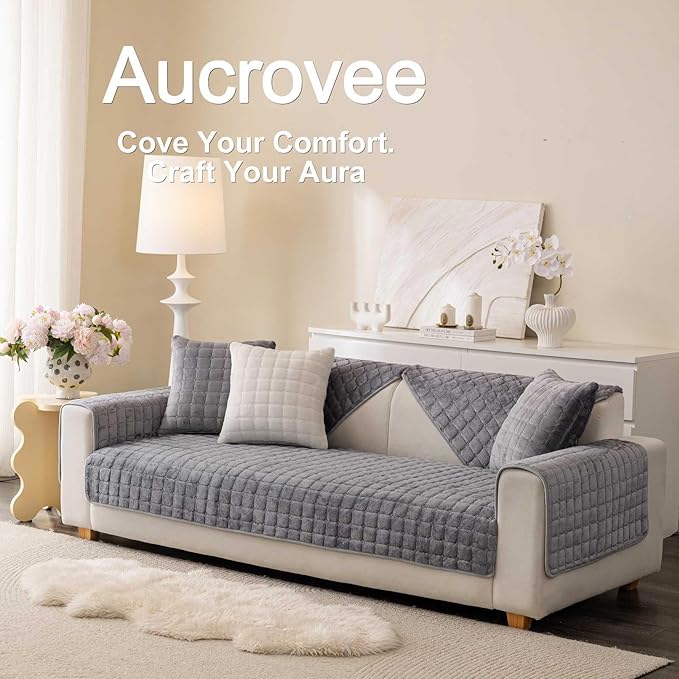 Velvet Washable Couch Cover for Pets Dogs, Non Slip Sectional Sofa Covers for 3 Cushion Couch Sofa L Sharped Sofa Arm Slipcover, Furniture Protector Covers(1 PCS 27"x27" Dark Grey)