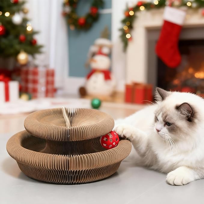 Goosheep 1 Pack Kitty Kurlz Interactive Cat Toys for Indoor Cats, Kitty Curls Magic Organ Cat Scratching Post, Cardboard Cat Scratcher Pad Ball Scratcher Board