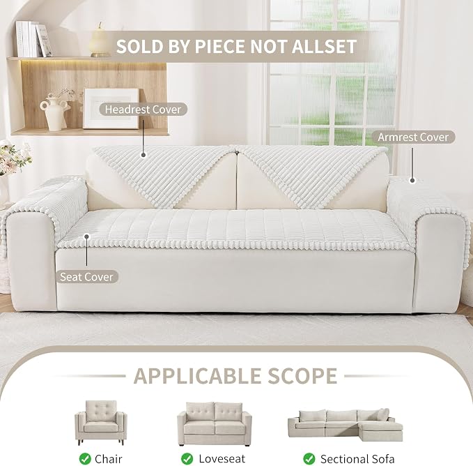 Fuzzy Pet Couch Covers for Dogs Washable, Thick Couch Covers for 2 Cushion Sofa Pet Friendly, Non Slip Plush Dog Couch Cover for for Sectional, Loveseat (White, 27.6" x 59")