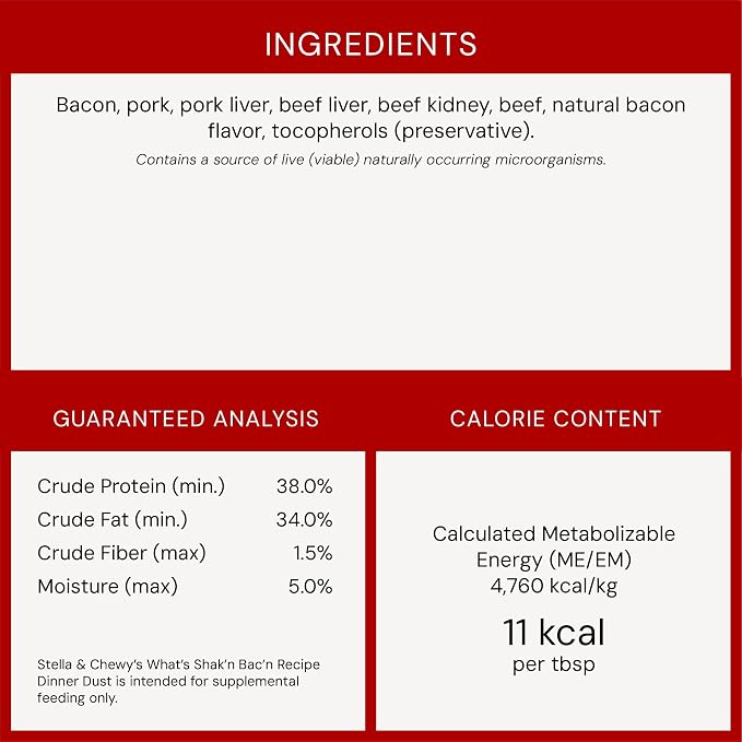 Stella & Chewy's Freeze-Dried Raw Marie's Magical Dinner Dust - Premium Bacon Dog Food Topper with Organic Fruits & Vegetables - Perfect for Picky Eaters - 7oz