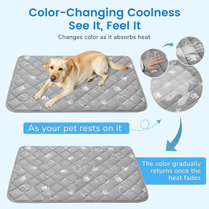 BINGPET Dog Cooling Mat, 47''x28'' Extra Large, Upgraded Thickened Cooling Fiber Endothermic Color Changing Pad, Non-Slip Summer Pet Blanket, Foldable Washable Non-Toxic Pet Mat for Indoor Outdoor Use