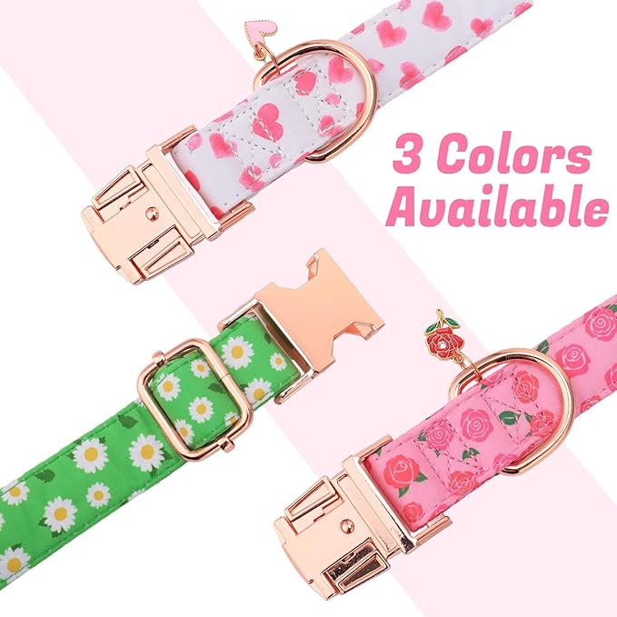 3 Pack Floral Dog Collars for Large Dogs Pink Dog Collar with Flower Pendant for Girl Female Dogs Adjustable Puppy Collars Pet Collar (13.7-21 inch)