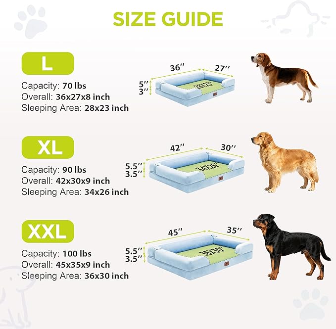 Orthopedic Memory Foam Dog Bed, 36x27, Waterproof for Large Dogs | Removable, washable cover • Waterproof memory foam liner • Bolstered couch design for joint relief • Includes tennis ball toy