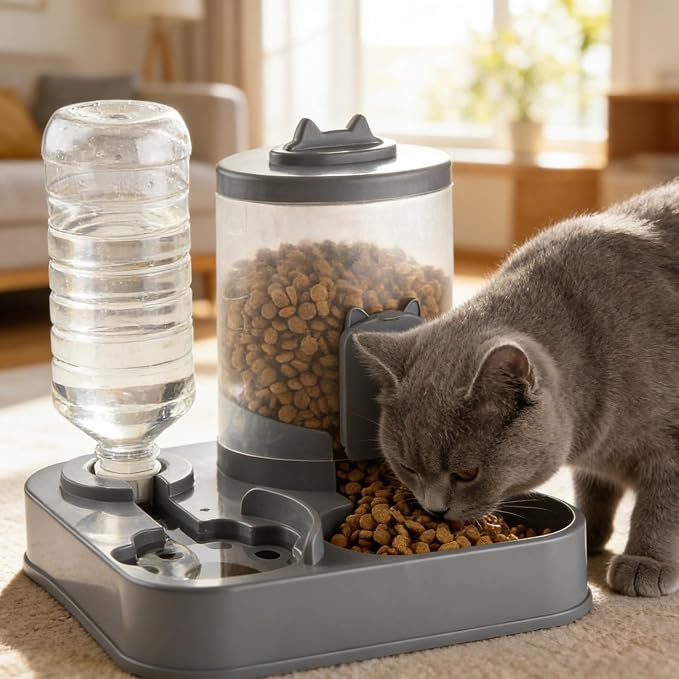 2 in 1 Automatic Pet Feeder Water Dispenser, Adjustable Elevated Raised Stand Feeder, Automatic Cat Feeder with Non Slip Base for Small Medium Dog Puppy Cat, Easy to Clean (Color C)