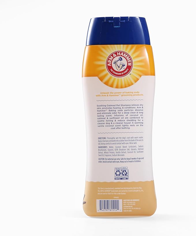 Arm & Hammer for Pets Soothing Oatmeal Dog Shampoo, Vanilla Coconut Scent, Baking Soda Odor Control, Moisturizing Shampoo for Dry Dog Skin, pH Balanced for Dogs, 20 Fl Oz