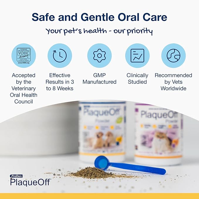 ProDen PlaqueOff Powder for Pets - Cat & Dog Breath Freshener - Plaque & Tartar Remover for Pet Oral Care - 60g (Pack of 2)