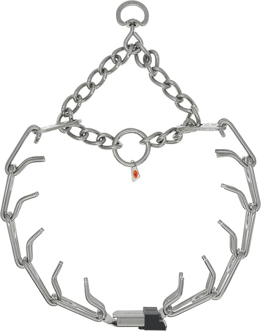 Herm Sprenger Stainless Steel Prong Dog Collar with Centered ClicLock Buckle and Assembly Chain Quick Release Training Pinch Collar for Large and X-Large Dogs Made in Germany