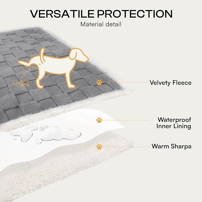 Luciphia Waterproof Dog Blanket, Leakproof Large Pet Blanket for Couch Sofa Bed Furniture Cover Protector, Washable Soft Sherpa Fleece with 3D Jacquard, Cozy Calming Reversible, Gray White, 85"x57"