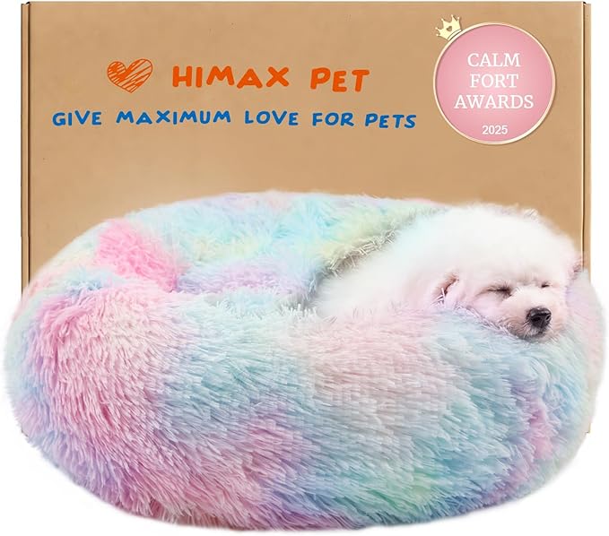 Himax Small Dog Bed, Fluffy Dog Bed with Blanket Attached, Cat Bed Washable, Multi-Colored (20"/26"/35")