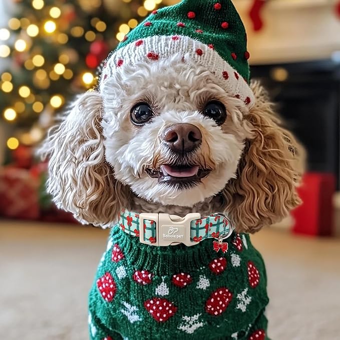 Christmas Dog Collar for Puppy Small Dogs - Cute Festive Plaid with Red Bow Christmas Collars for Dogs, Soft Adjustable New Year Dog Collars with Quick Release Buckle XS