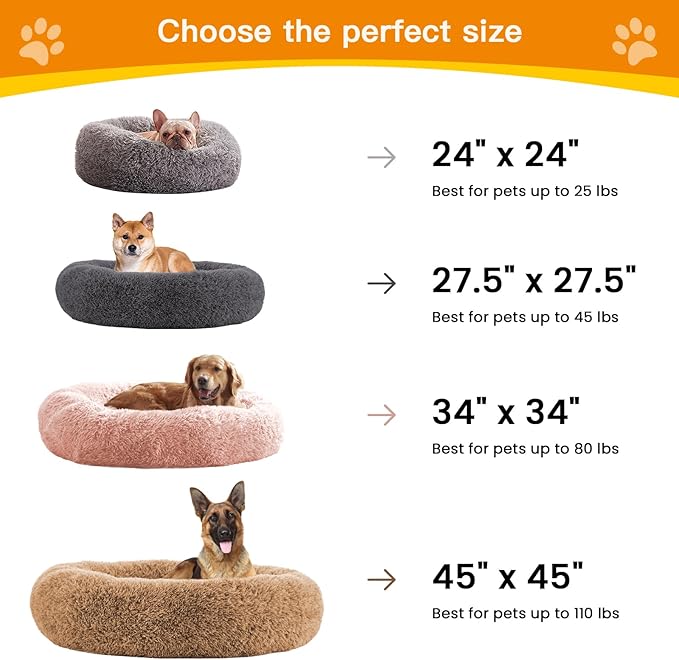Calming Dog Bed Anti-Anxiety Donut Dog Beds for Small Medium Large Dogs,Washable Plush Fluffy Indoor Cat Kitten Round Cuddler Cushion (Brown, XX-Large)