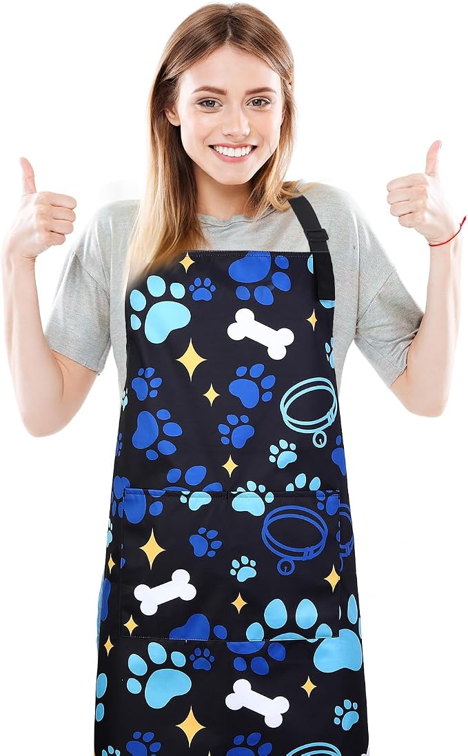 Dog Grooming Waterproof Apron with 2 Pockets, Cute Animals Puppy Dog Pets Apron