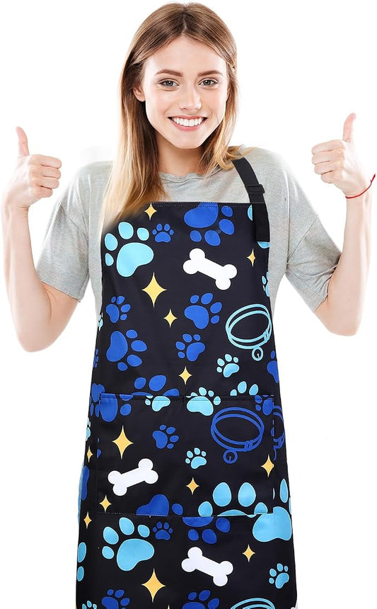 Dog Grooming Waterproof Apron with 2 Pockets, Cute Animals Puppy Dog Pets Apron
