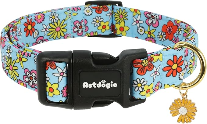 Dog Collar for Extra Small Dogs, Spring &Summer Theme Dog Collars with Colorful Flower Pattern, Adjustable Blue Small Dog Collars, Cute Girl or Boy Dog Collar Ideal for Gifts,Pet Accessory