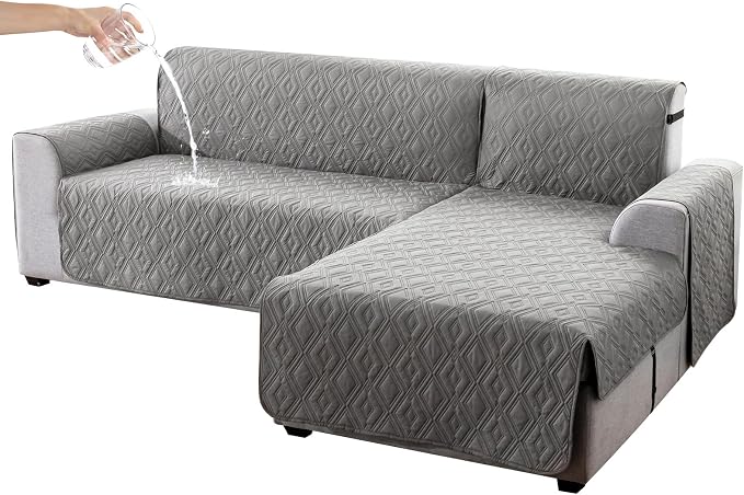 Genina Sectional Couch Covers for Dogs L Shaped Sofa Covers Chaise Lounge Cover Reversible Couch Covers for Sectional Sofa L Shape Furniture Protectors Cover for Pets, Kids (Light Grey, Sofa Large)