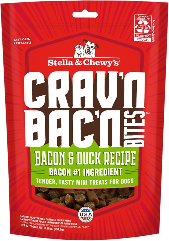 Stella & Chewy's Training Dog Treats - Crav'n Bac'n Soft Bacon & Duck Bites - Premium USA Made - Low Calorie Rewards - 8.25oz