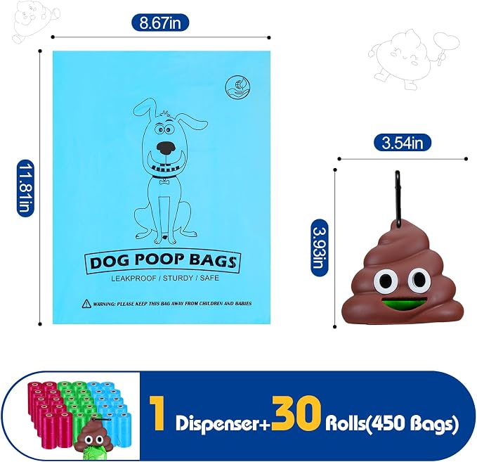 Letalong Dog Poop Bag With Holder, 450 Counts Scented Doggie Waste Bags With 1 Dispenser, Pet Poop Bags Rolls For Doggy