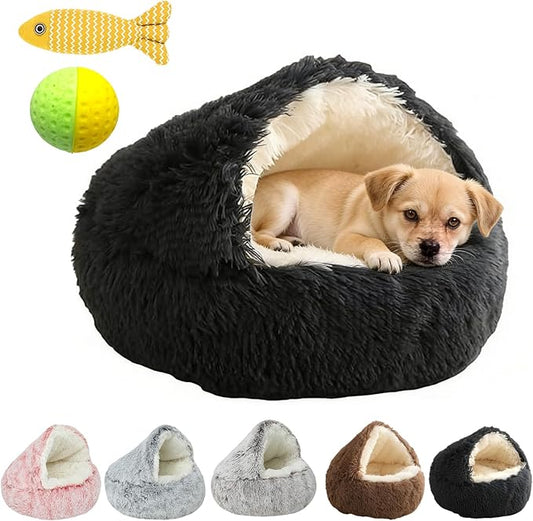 Cozy Cocoon Dog Bed, 2026 New Cozy Cocoon Pet Bed for Dogs, 3D Spacious Design, Resistant to Collapse, Strong Support, Warm & Non-Slip, Soft & Washable, Enclosed Cat Cave Bed (Black, Large)