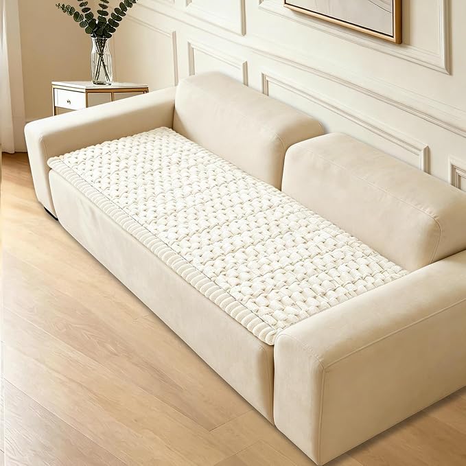 Waterproof Couch Cover for Dogs Washable,Non Slip Fuzzy Durable Couch Covers for 3 Cushion Sofa Pet Friendly Sofa Cover Dog Thick Soft Slipcovers Protector Couches Mat Bed (Beige, 27.6" x 70.9")