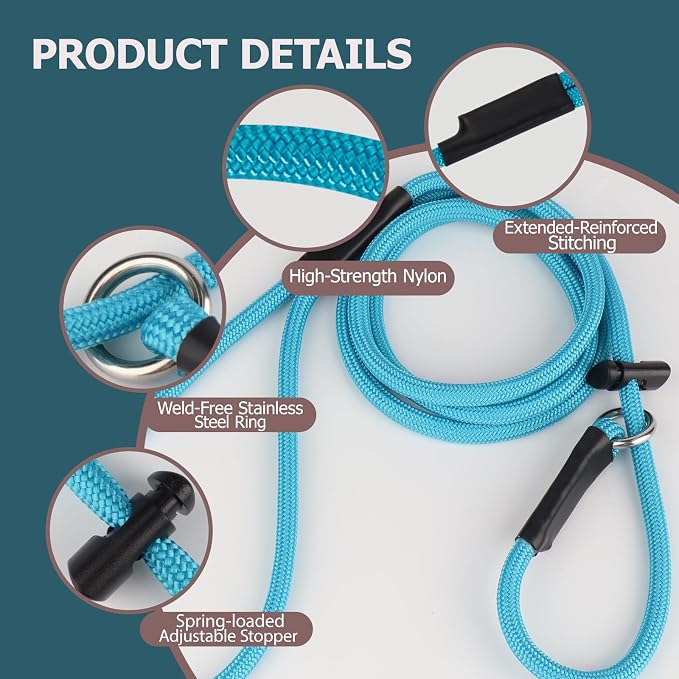 Slip Lead Dog Leash – Strong Nylon Training Rope with Spring-Loaded Adjustable Stopper – 5/16" x 4/5/6ft -No Pull Heavy Duty Leash for Small Medium Large Dogs(Pink, 5 FT)